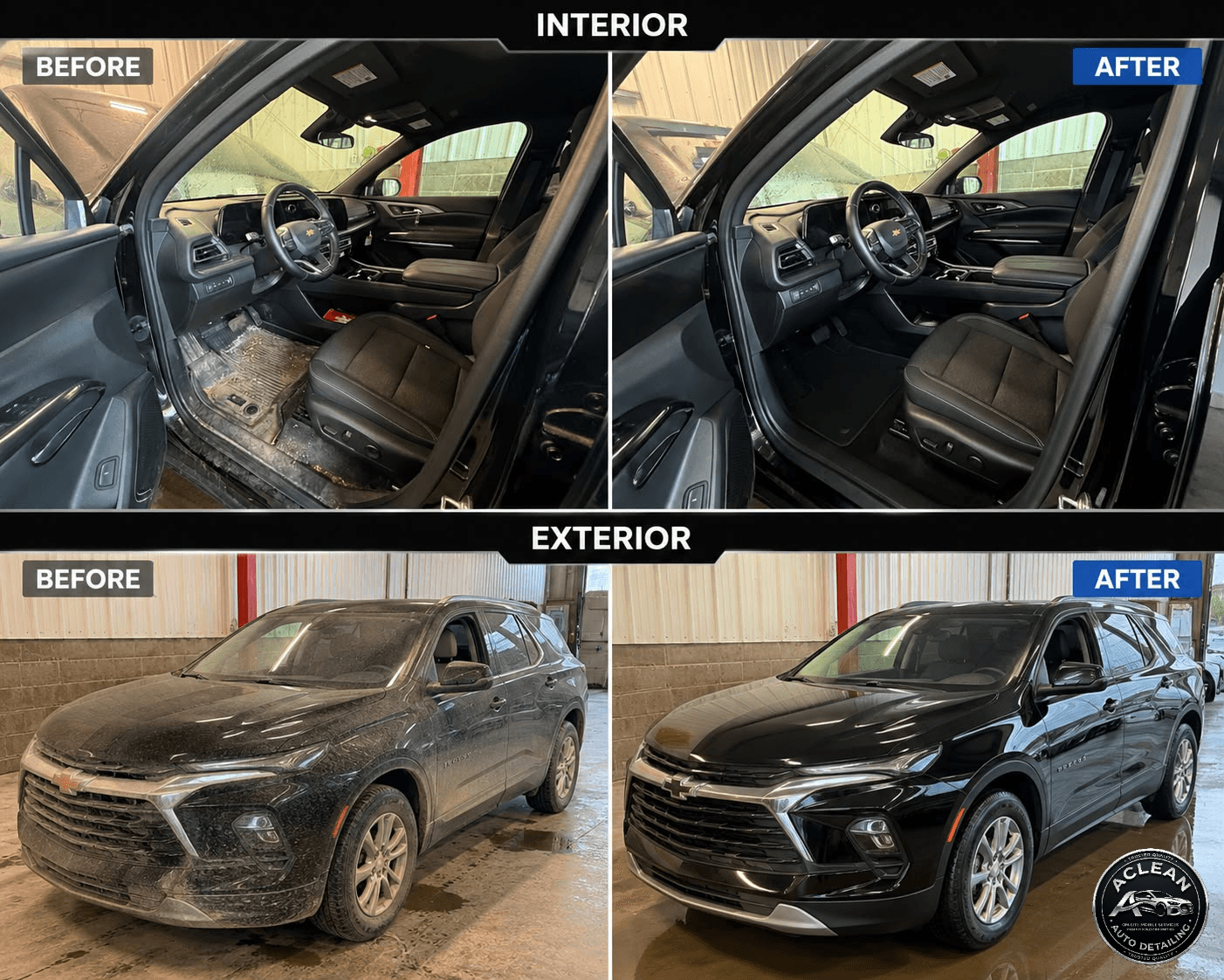 Before and after interior and exterior detail on a black SUV, second vehicle